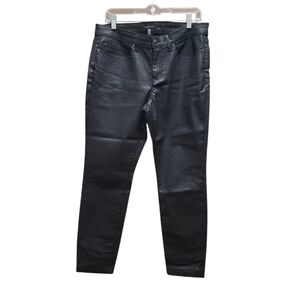 Sz 12 Black Eileen Fisher Coated Stretch Skinny Jeans Waxed Organic Cotton